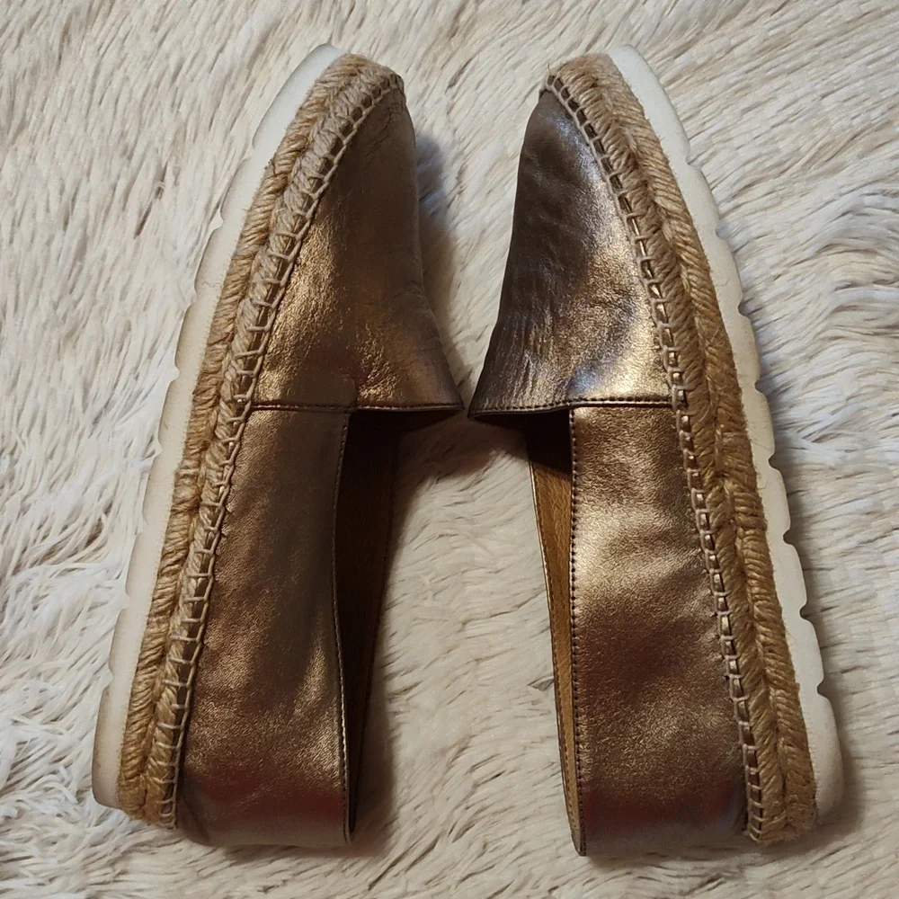 Carmen Saiz Metallic Espadrilles Rose Gold Leather Made In Spain Size 7.5 (EU38)